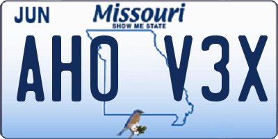 MO license plate AH0V3X
