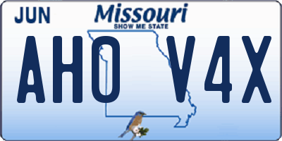MO license plate AH0V4X