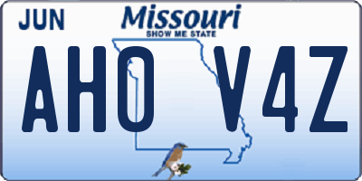 MO license plate AH0V4Z
