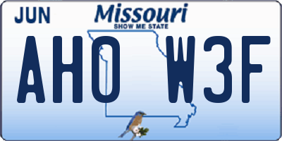 MO license plate AH0W3F