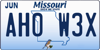 MO license plate AH0W3X