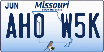 MO license plate AH0W5K