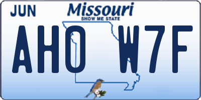 MO license plate AH0W7F