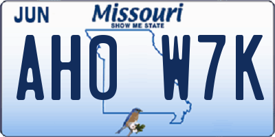 MO license plate AH0W7K