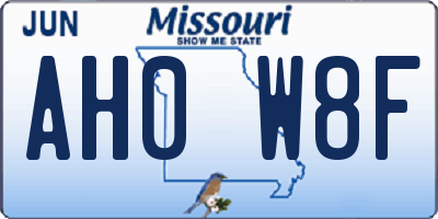 MO license plate AH0W8F