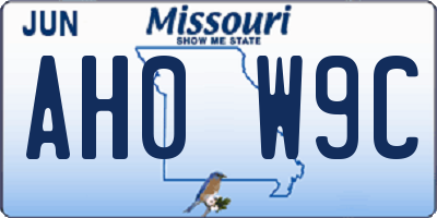 MO license plate AH0W9C
