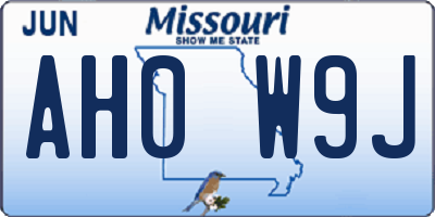 MO license plate AH0W9J