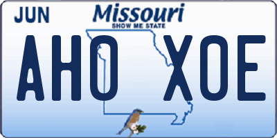 MO license plate AH0X0E