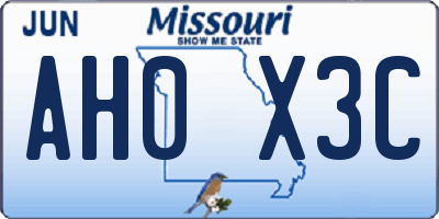 MO license plate AH0X3C