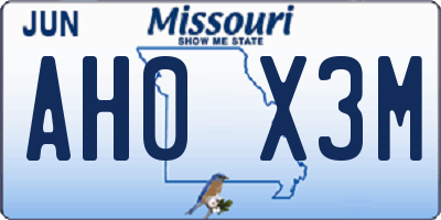 MO license plate AH0X3M