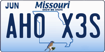MO license plate AH0X3S