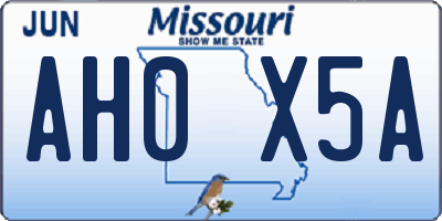 MO license plate AH0X5A