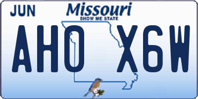 MO license plate AH0X6W