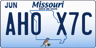 MO license plate AH0X7C