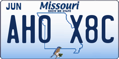 MO license plate AH0X8C
