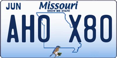 MO license plate AH0X8O