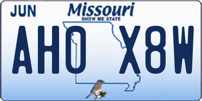 MO license plate AH0X8W