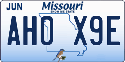 MO license plate AH0X9E