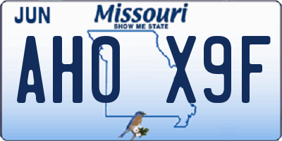 MO license plate AH0X9F