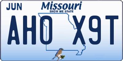 MO license plate AH0X9T