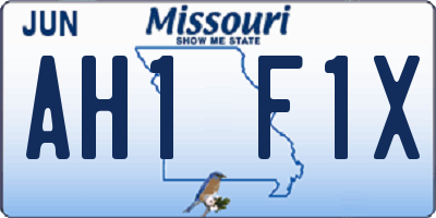 MO license plate AH1F1X