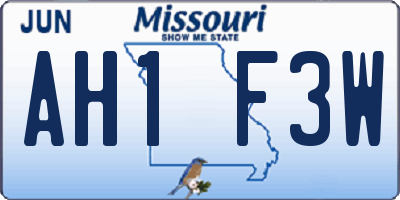 MO license plate AH1F3W