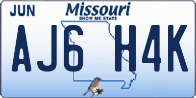 MO license plate AJ6H4K