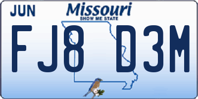 MO license plate FJ8D3M