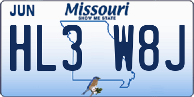 MO license plate HL3W8J