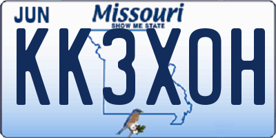 MO license plate KK3XOH