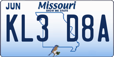 MO license plate KL3D8A