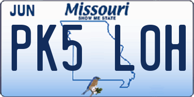 MO license plate PK5L0H