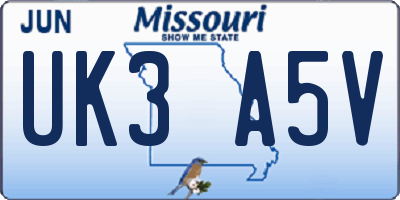 MO license plate UK3A5V