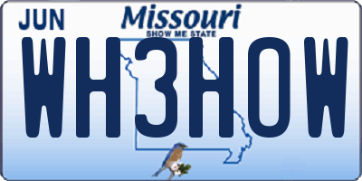 MO license plate WH3HOW