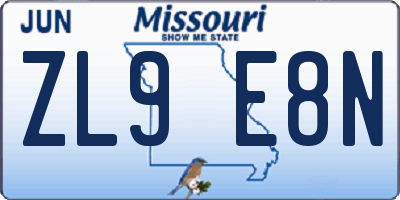 MO license plate ZL9E8N