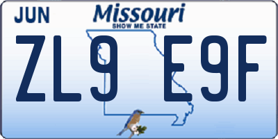 MO license plate ZL9E9F