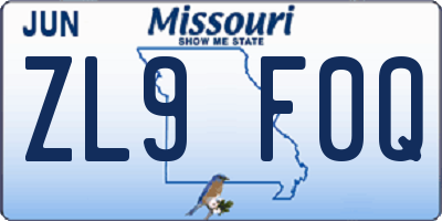 MO license plate ZL9F0Q