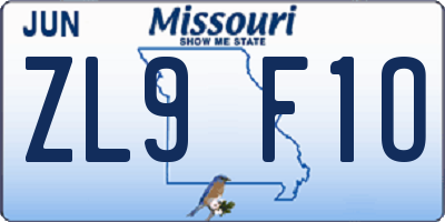 MO license plate ZL9F1O