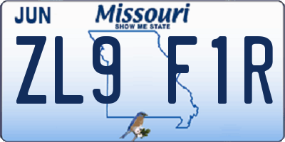 MO license plate ZL9F1R