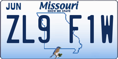 MO license plate ZL9F1W