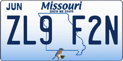 MO license plate ZL9F2N