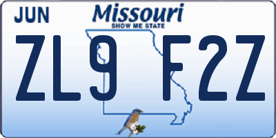 MO license plate ZL9F2Z