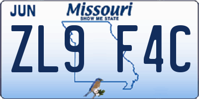 MO license plate ZL9F4C