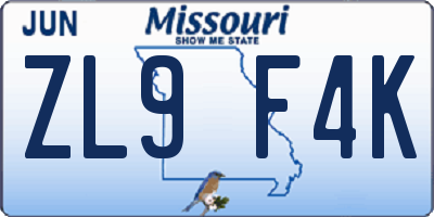 MO license plate ZL9F4K