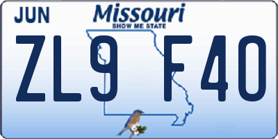MO license plate ZL9F4O
