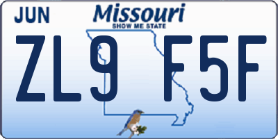 MO license plate ZL9F5F