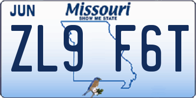 MO license plate ZL9F6T
