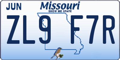 MO license plate ZL9F7R