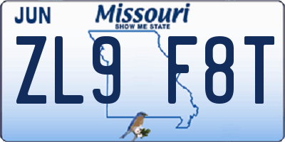 MO license plate ZL9F8T