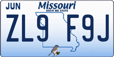 MO license plate ZL9F9J